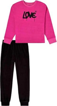 Schiesser Schlafanzug lang für Mädchen Pink-Schwarz Love Gr. S 152