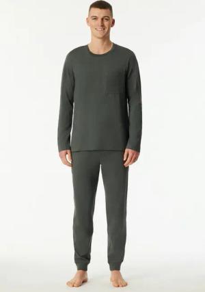 Schiesser Schlafanzug Modern Nightwear (2 tlg) seitliche Taschen, Brusttasche, Langarm, Baumwolle, Single Jersey