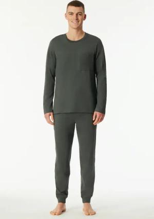 Schiesser Schlafanzug "Modern Nightwear" 2 tlg. seitliche Taschen, Brusttasche, Langarm, Baumwolle, Single Jersey