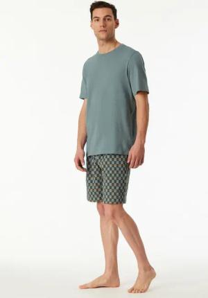 Schiesser Shorty Casual Essentials (2 tlg) mit unifarbenem Oberteil und gemusterter Hose
