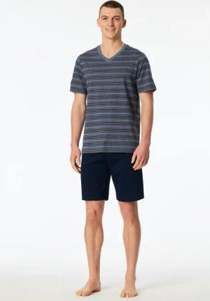 Schiesser Shorty "Casual Nightwear" 2 mit V-Ausschnitt und kurzem Arm, Oberteil gestreift