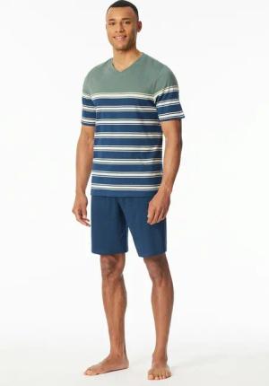 Schiesser Shorty "Casual Nightwear" 2 tlg. Shirt mit V-Ausschnitt und platzierten Ringeln