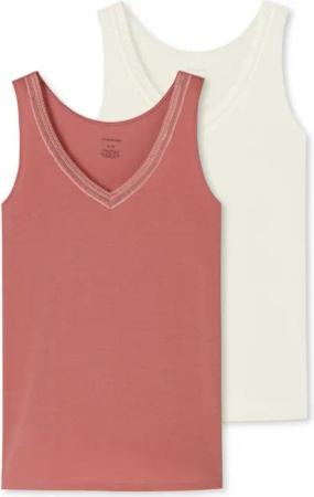 Schiesser Tanktop Unterwäsche Tank-Top Trägertops Cotton Lace beige/sienarot Damen - 2er