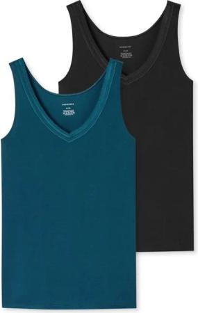 Schiesser Tanktop Unterwäsche Tank-Top Trägertops Cotton Lace petrol/schwarz Damen - 2er