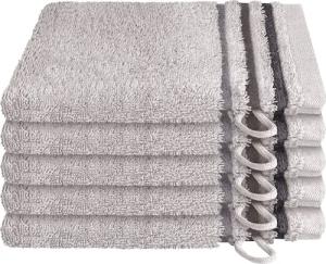 Schiesser Waschhandschuh Skyline Color aus 100 % Baumwolle mit eleganter Streifenbordüre, (5-St), MADE IN GREEN by OEKO-TEX®