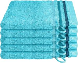 Schiesser Waschhandschuh Skyline Color aus 100 % Baumwolle mit eleganter Streifenbordüre, (5-St), MADE IN GREEN by OEKO-TEX®