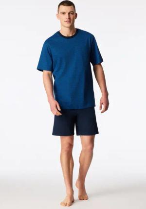 Schlafanzug kurz Brusttasche blau gemustert - Comfort Essentials 54