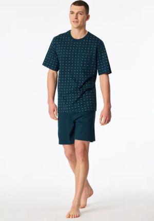 Schlafanzug kurz Brusttasche petrol gemustert - Comfort Essentials 58