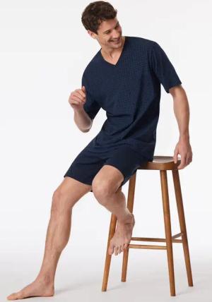 Schlafanzug kurz Karos nachtblau - Comfort Essentials 62