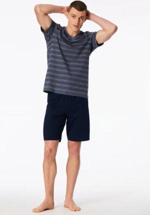 Schlafanzug kurz Ringel blaugrau - Casual Nightwear 58