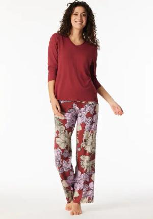 Schlafanzug lang Aloe Vera Blumen dunkelrot - Selected Premium 36