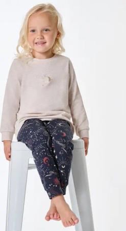 Schlafanzug lang Bündchen beige-meliert - Family 98