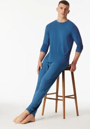Schlafanzug lang Bündchen blau - Long Life Soft 54