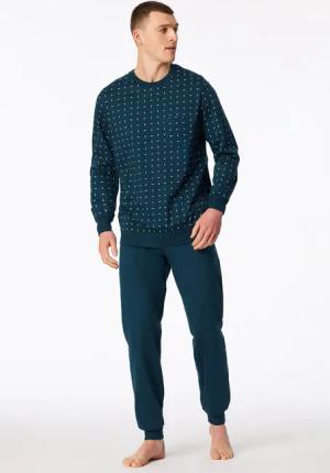 Schlafanzug lang Bündchen Brusttasche petrol gemustert - Comfort Essentials 56