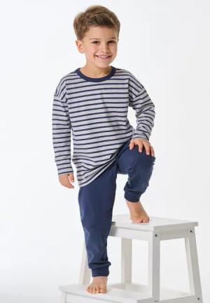 Schlafanzug lang Bündchen Ringel dunkelblau - Kids Nightwear 116