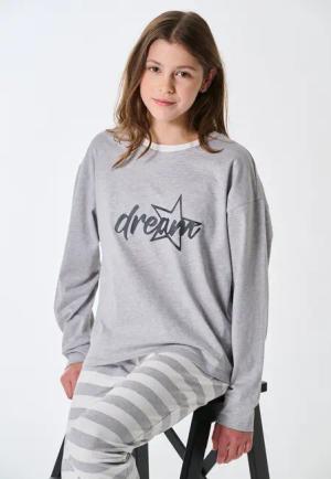 Schlafanzug lang Bündchen Ringel grau-meliert - Teens Nightwear 176