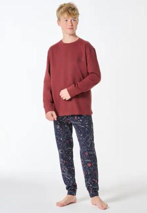 Schlafanzug lang Bündchen Weltall burgund - Family 176