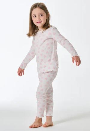 Schlafanzug lang Doppelripp Herzchen off-white - Kids Nightwear 92