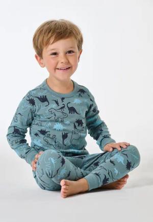 Schlafanzug lang Feinripp Bündchen Dinos mineral - Kids Nightwear 92