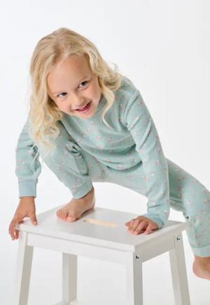 Schlafanzug lang Frottee Bündchen Blümchen mint - Kids Nightwear 104