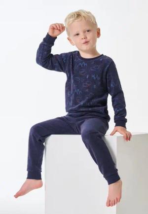 Schlafanzug lang Frottee Bündchen Eisbären dunkelblau - Kids Nightwear 98