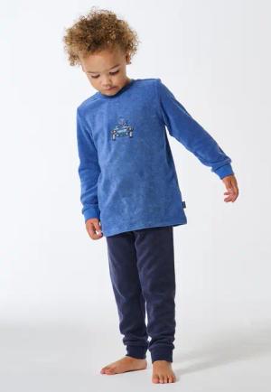Schlafanzug lang Frottee Bündchen Fuchs blau - Kids Nightwear 128