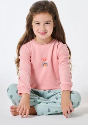 Schlafanzug lang Frottee Bündchen Regenbogen koralle - Nightwear 104