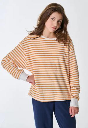 Schlafanzug lang Frottee Bündchen Ringel multicolor - Nightwear 140