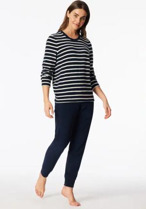 Schlafanzug lang Frottee Bündchen Ringel nachtblau - Casual Essentials 36
