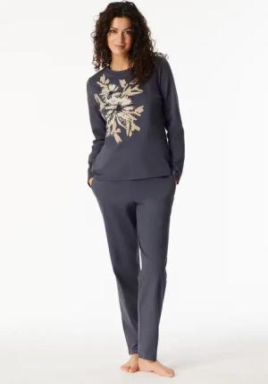 Schlafanzug lang Interlock Blumen graphit - Comfort Interlock 36