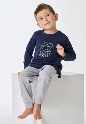 Schlafanzug lang Interlock Bündchen grau-meliert - Kids Nightwear 92