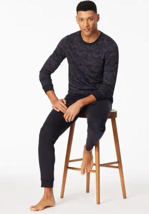 Schlafanzug lang Interlock Bündchen kohle gemustert - Fine Interlock 54