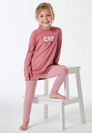 Schlafanzug lang Interlock Leggings Katze Ringel altrosa - Kids Nightwear 98