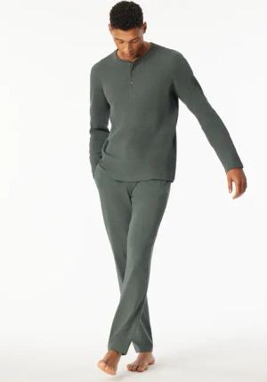 Schlafanzug lang Jacquard Knopfleiste dunkelgrün - Modern Nightwear 58