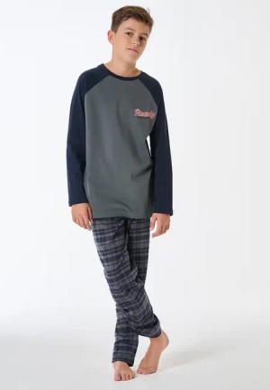 Schlafanzug lang Karo dunkelgrün - Teens Nightwear 140