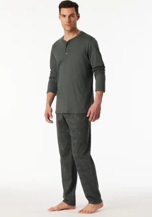 Schlafanzug lang Knopfleiste dunkelgrün - Fine Interlock 48