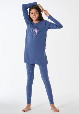 Schlafanzug lang Organic Cotton Pferdeprint Sterne jeansblau - Horse World 116