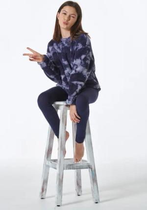 Schlafanzug lang Plüsch-Shirt Leggings nachtblau - Nightwear 140