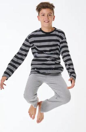 Schlafanzug lang Ringel schwarz - Teens Nightwear 140