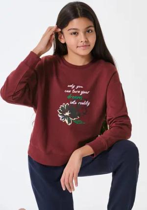 Schlafanzug lang Sweatware Bündchen burgund - Teens Nightwear 140