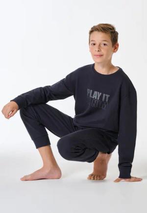 Schlafanzug lang Sweatware Bündchen navy - Teens Nightwear 140