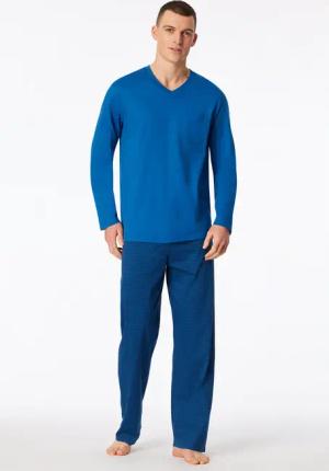 Schlafanzug lang V-Ausschnitt Brusttasche aquarium gemustert - Comfort Essentials 56