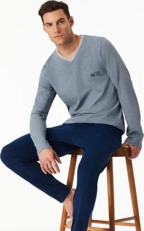 Schlafanzug lang V-Ausschnitt Bündchen dunkelblau - 95/5 50