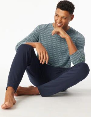 Schlafanzug lang V-Ausschnitt Ringel mineral - Long Life Soft 56