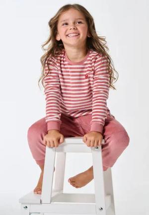 Schlafanzug lang Velour Bündchen Ringel Herz altrosa - Kids Nightwear 104