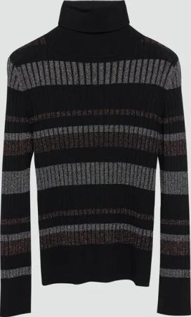 Schmaler Rollkragenpullover mit Streifen aus Glitzer-Garn