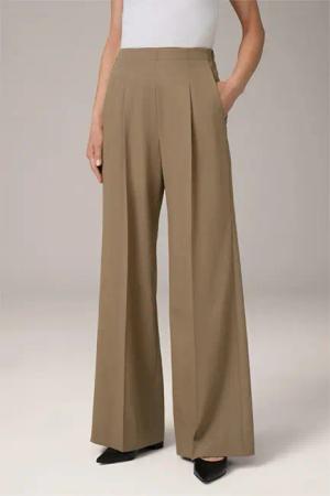 Schurwoll-Marlene-Hose in Dunkelbeige