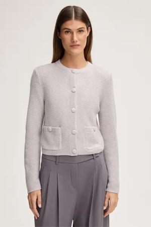 Schurwoll-Strick-Jacke mit Cashmere in Steingrau