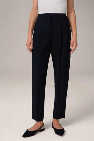Schurwollcrêpe-Bundfalten-Hose mit Riegeldetails in Navy
