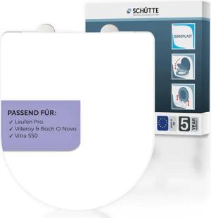 Schütte WC-Sitz Duroplast, WHITE D-Form PRO 2 (WC-Sitz, Befestigungsmaterial, Montageanleitung), mit Absenkautomatik und Schnellverschluss
